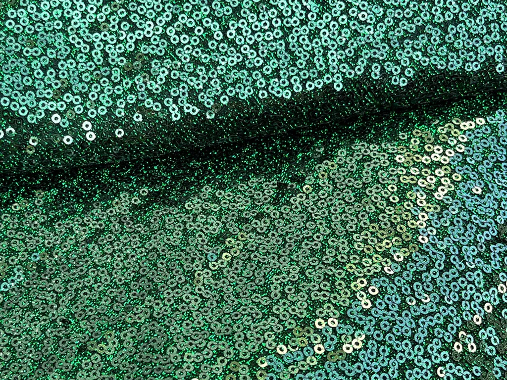 Forest Green Plain Sequins Embroidered Net Fabric