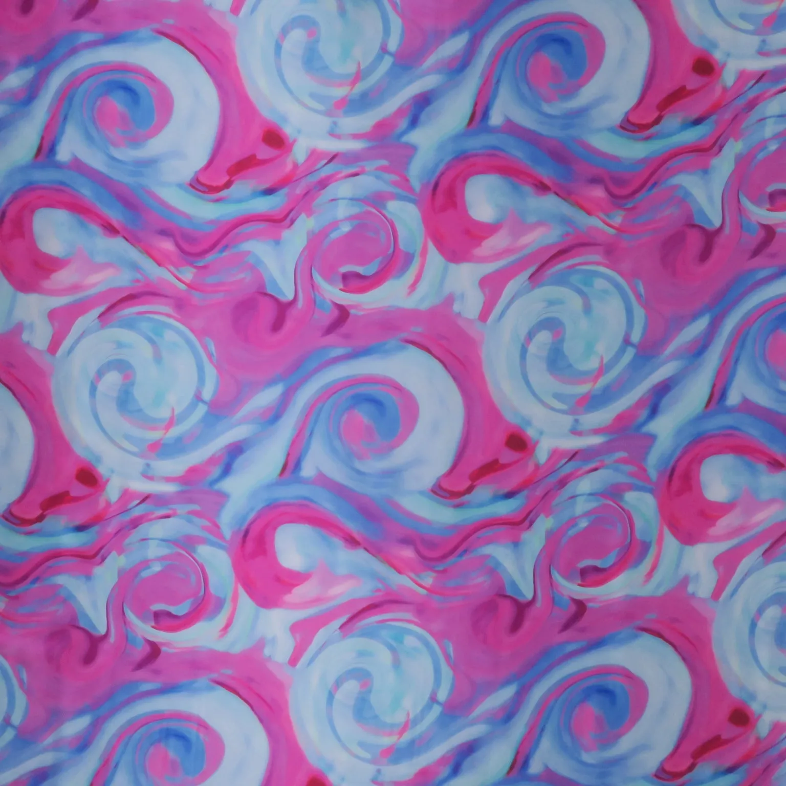 Fuchsia and Aqua Abstract Art Printed Silk Charmeuse Fabric