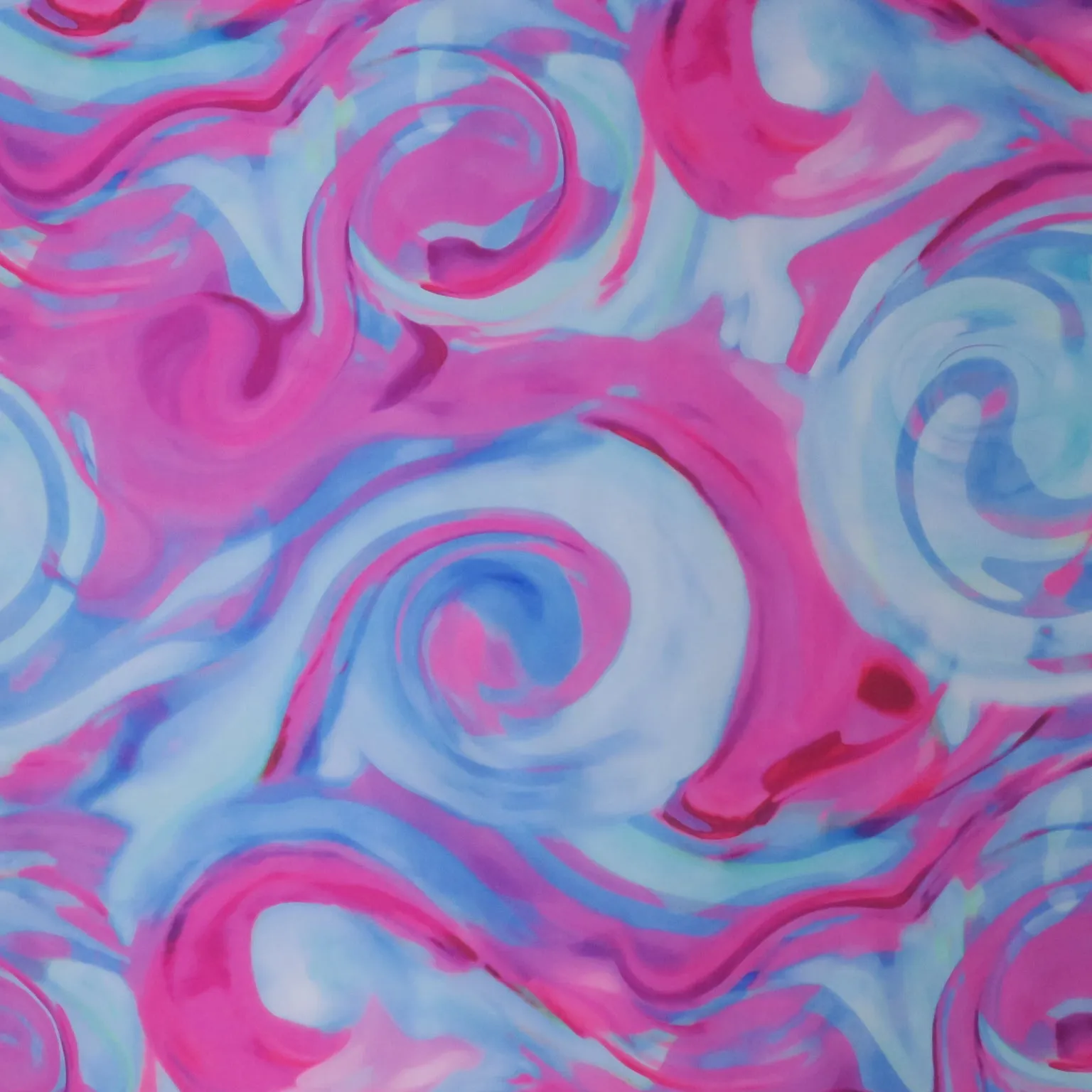 Fuchsia and Aqua Abstract Art Printed Silk Charmeuse Fabric