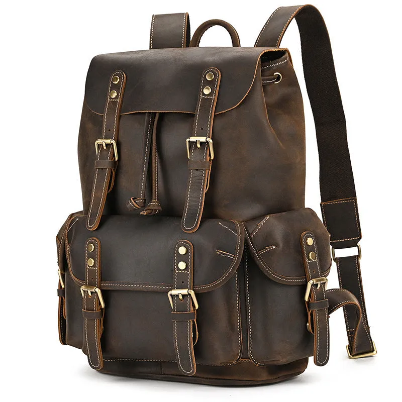 Full Grain Leather Backpack Man Travel Backpack