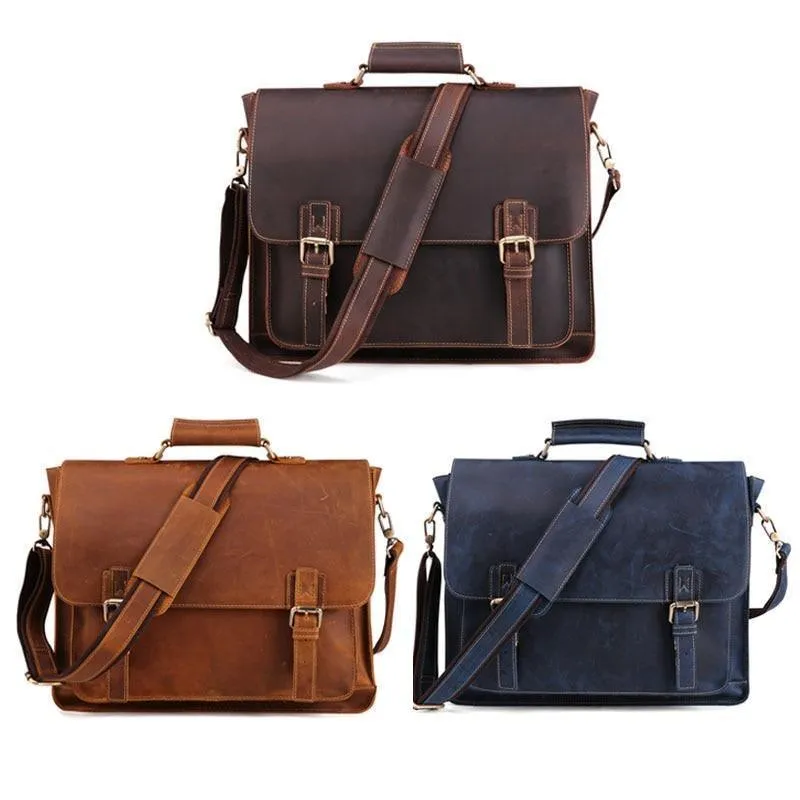 Genuine Leather Mens Briefcase Casual Messenger Laptop Bag