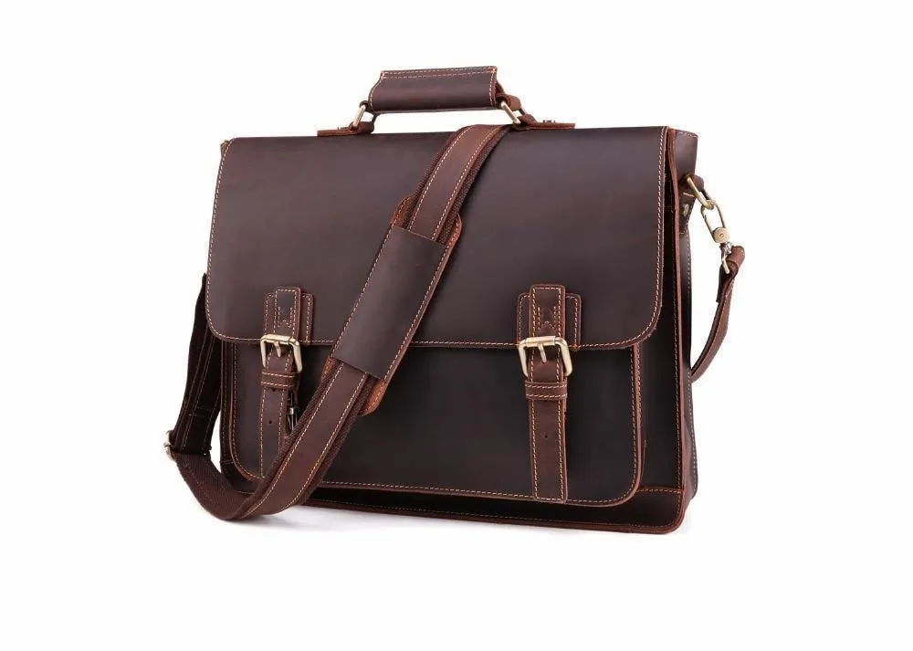 Genuine Leather Mens Briefcase Casual Messenger Laptop Bag