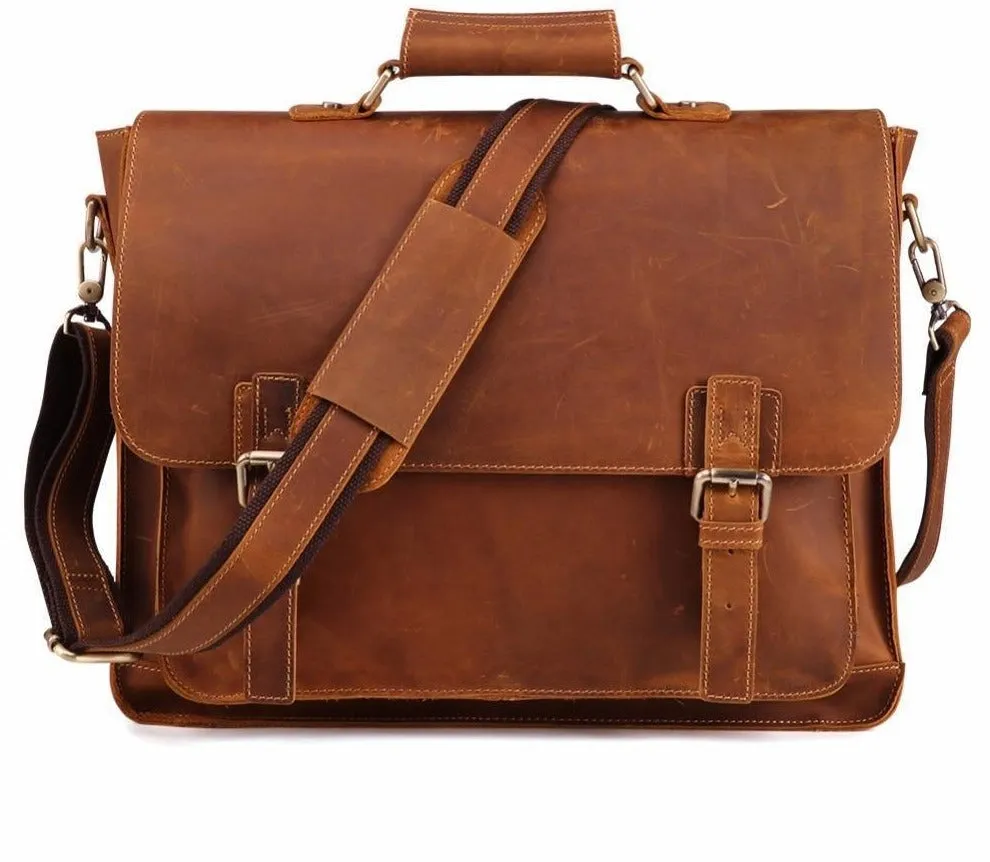 Genuine Leather Mens Briefcase Casual Messenger Laptop Bag