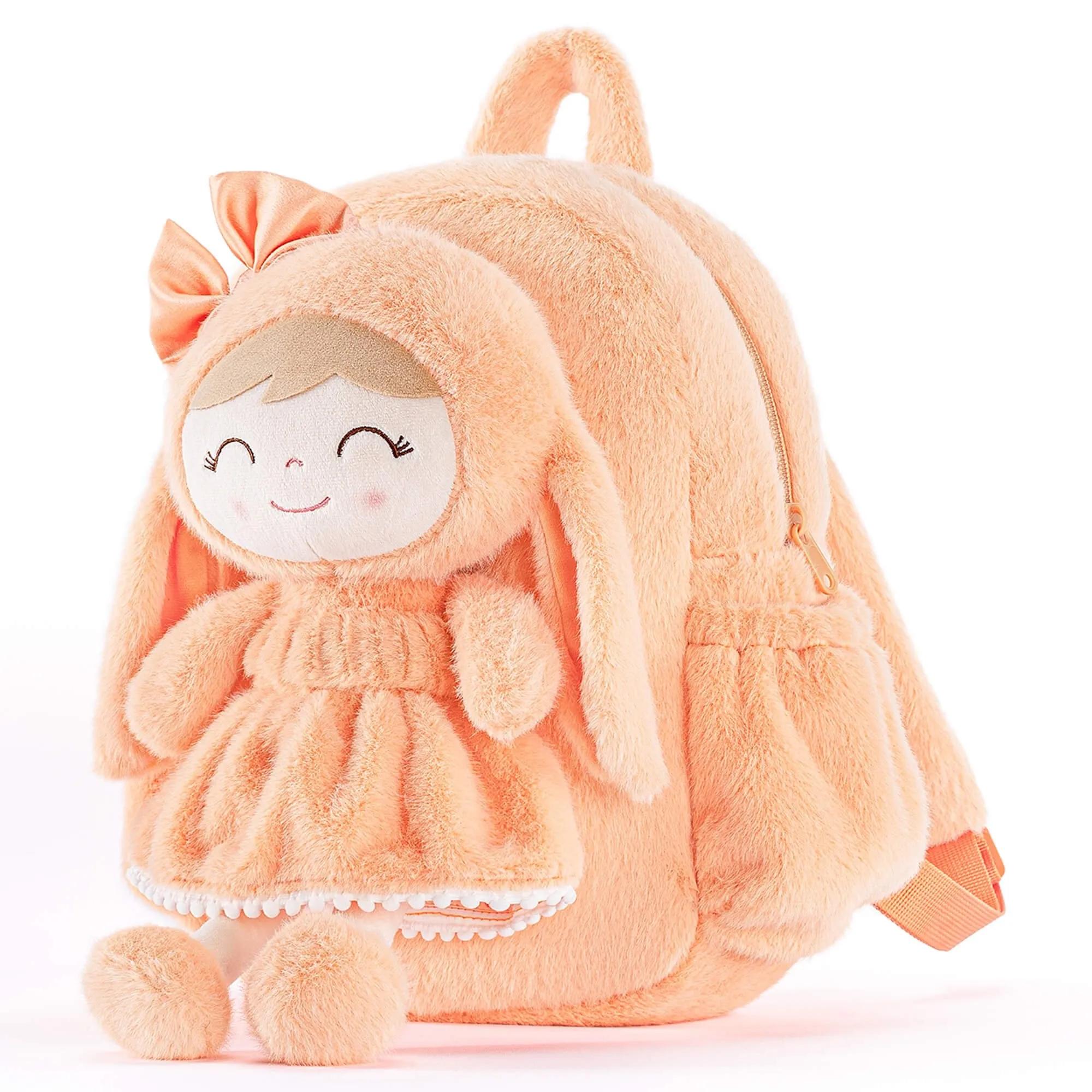 Gloveleya 11-inch Toddler Girl Backpack Snow Ferret Kindergarten Backpacks with 12-inch Orange Bunny Doll