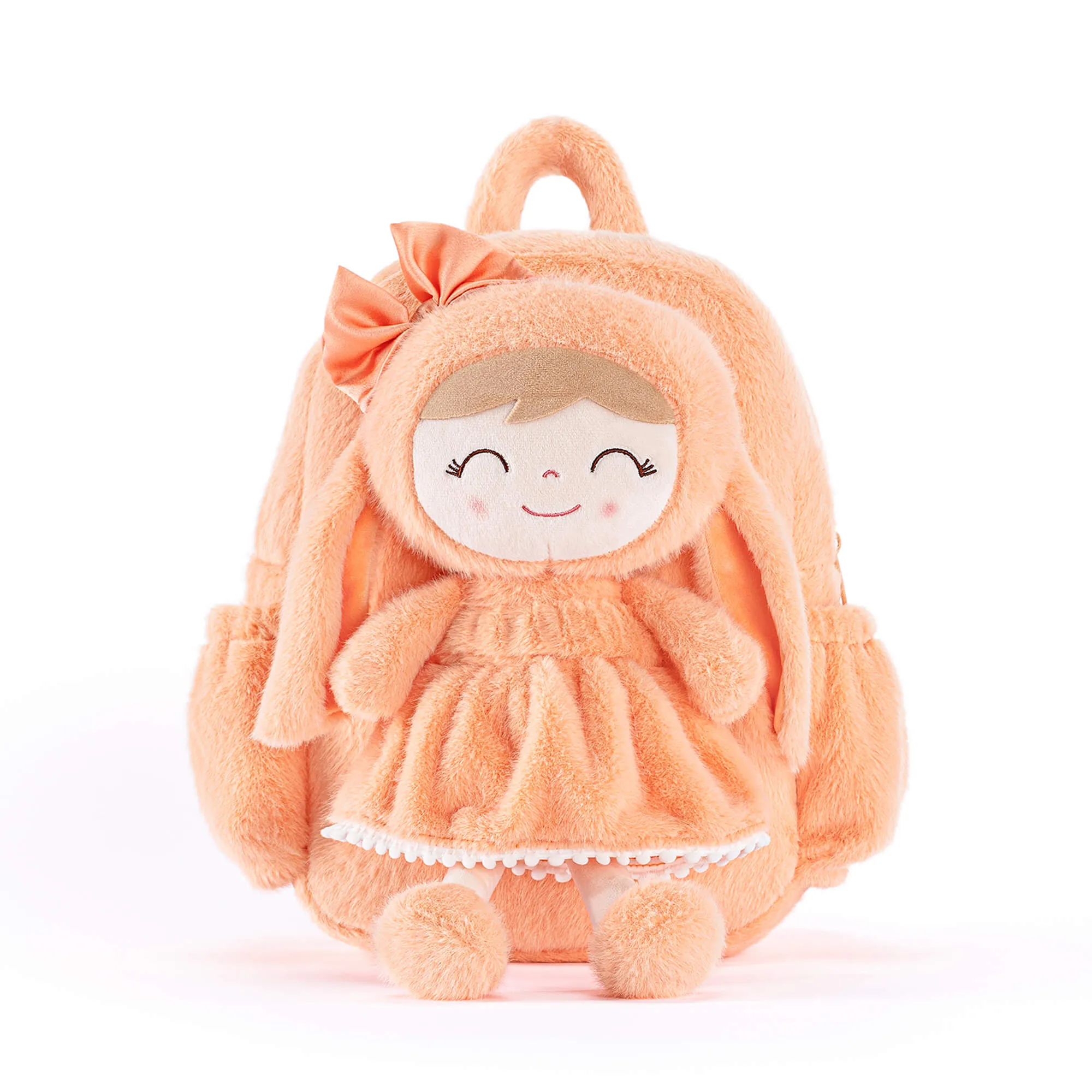 Gloveleya 11-inch Toddler Girl Backpack Snow Ferret Kindergarten Backpacks with 12-inch Orange Bunny Doll