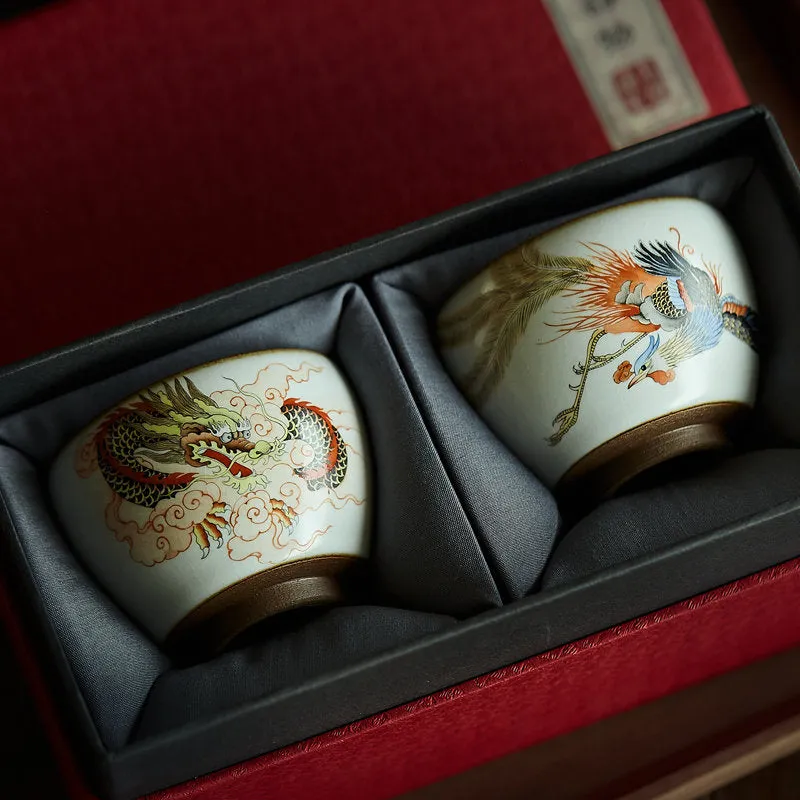 Gohobi A set of 2 Hand-painted Dragon and Phoenix Tea Cups