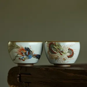 Gohobi A set of 2 Hand-painted Dragon and Phoenix Tea Cups