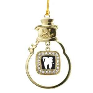 Gold Shiny Tooth Square Charm Snowman Ornament