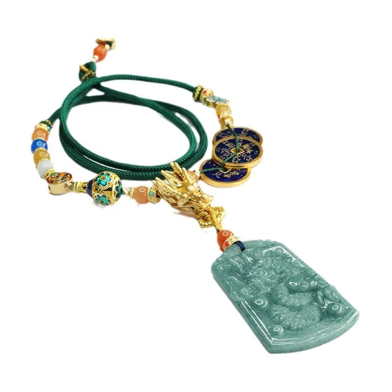 Golden Dragon Jade Necklace with Sterling Silver Chain