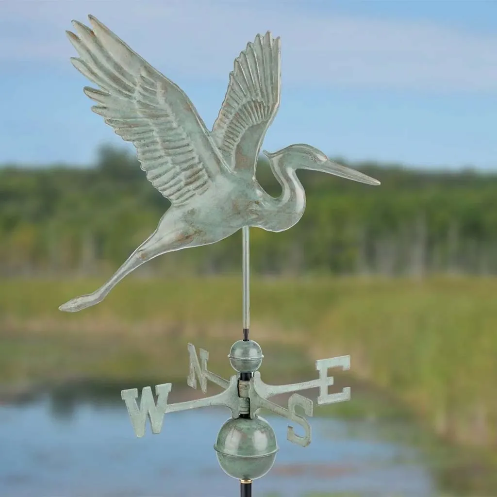 Good Directions Graceful Blue Heron Weathervane in Blue Verde Copper