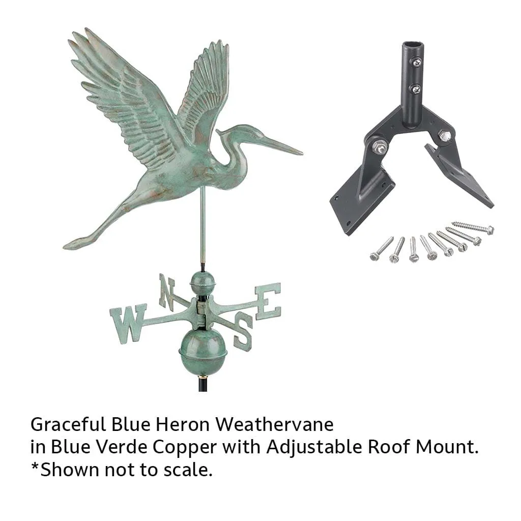 Good Directions Graceful Blue Heron Weathervane in Blue Verde Copper