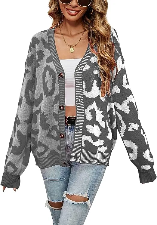 Gray Two Tone Leopard Cardigan