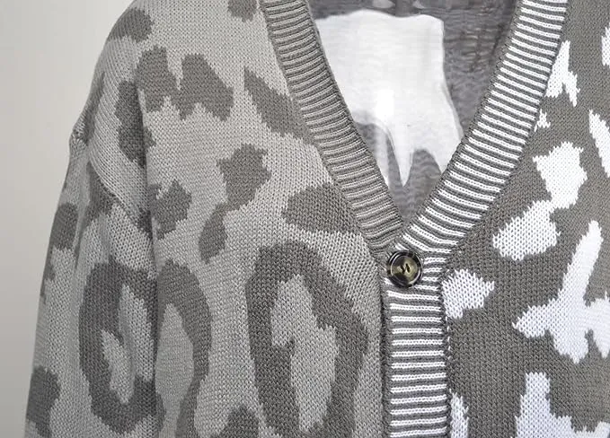 Gray Two Tone Leopard Cardigan