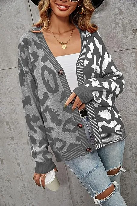 Gray Two Tone Leopard Cardigan