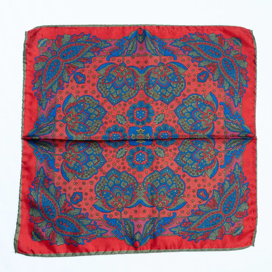 Green, Blue & Red Pure Silk Twill Pocket Handkerchief