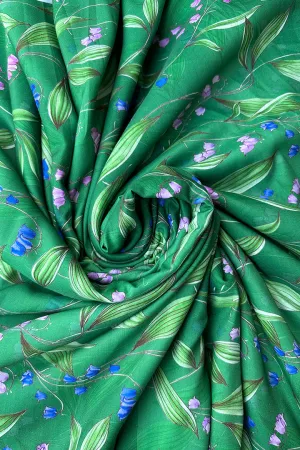 Green Digital Floral Printed Muslin Fabric