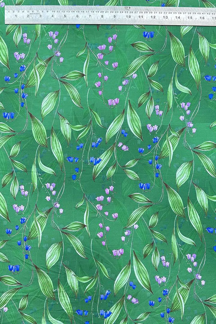 Green Digital Floral Printed Muslin Fabric