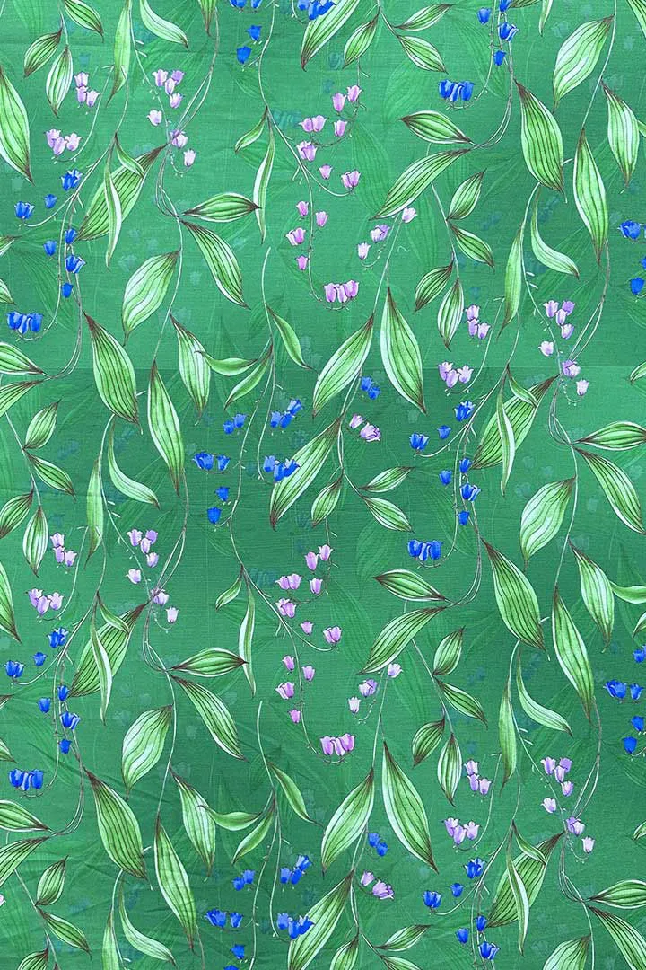 Green Digital Floral Printed Muslin Fabric