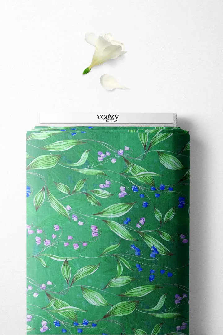 Green Digital Floral Printed Muslin Fabric