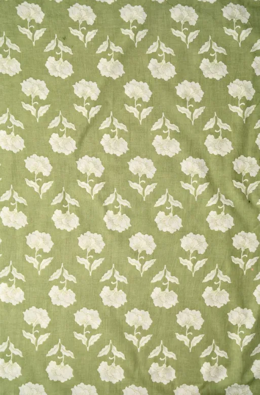 Green Ivory Flower Pattern Printed Summer Pure Cotton Fabric