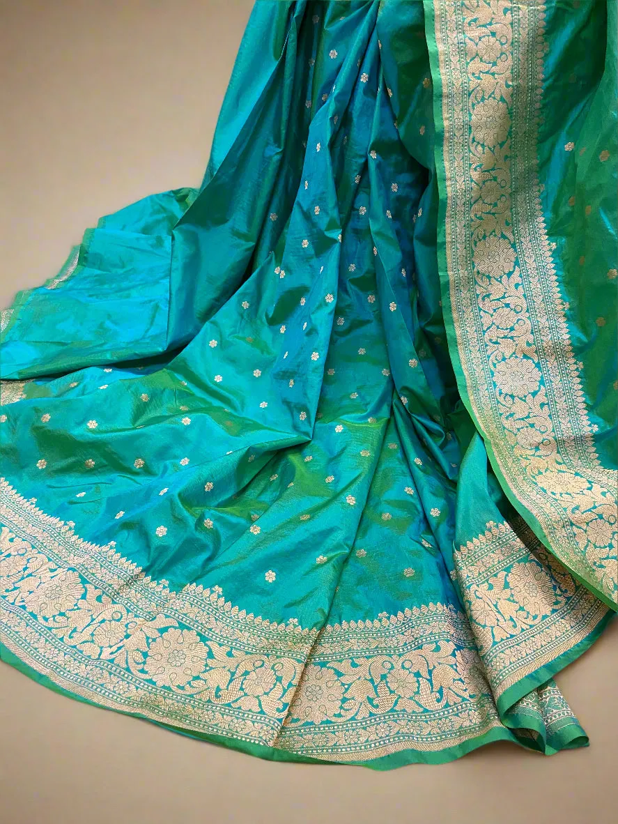 Green Pure Silk Traditional Banarasi Saree with Kadhwa Butis