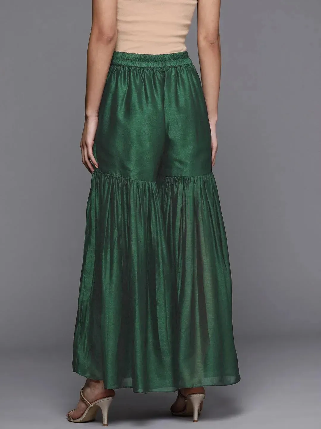 Green Solid Silk Blend Palazzos