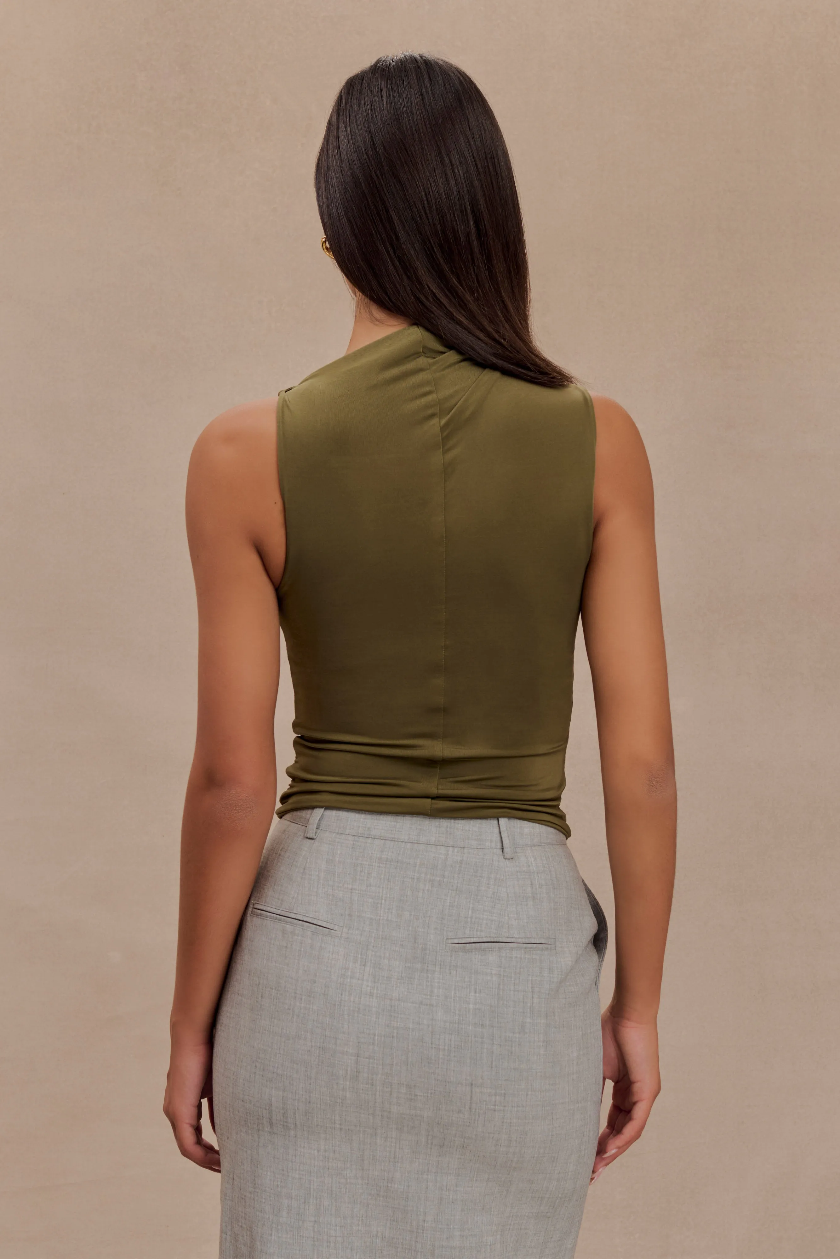 Hadleigh Sleeveless Slinky Top - Dark Olive