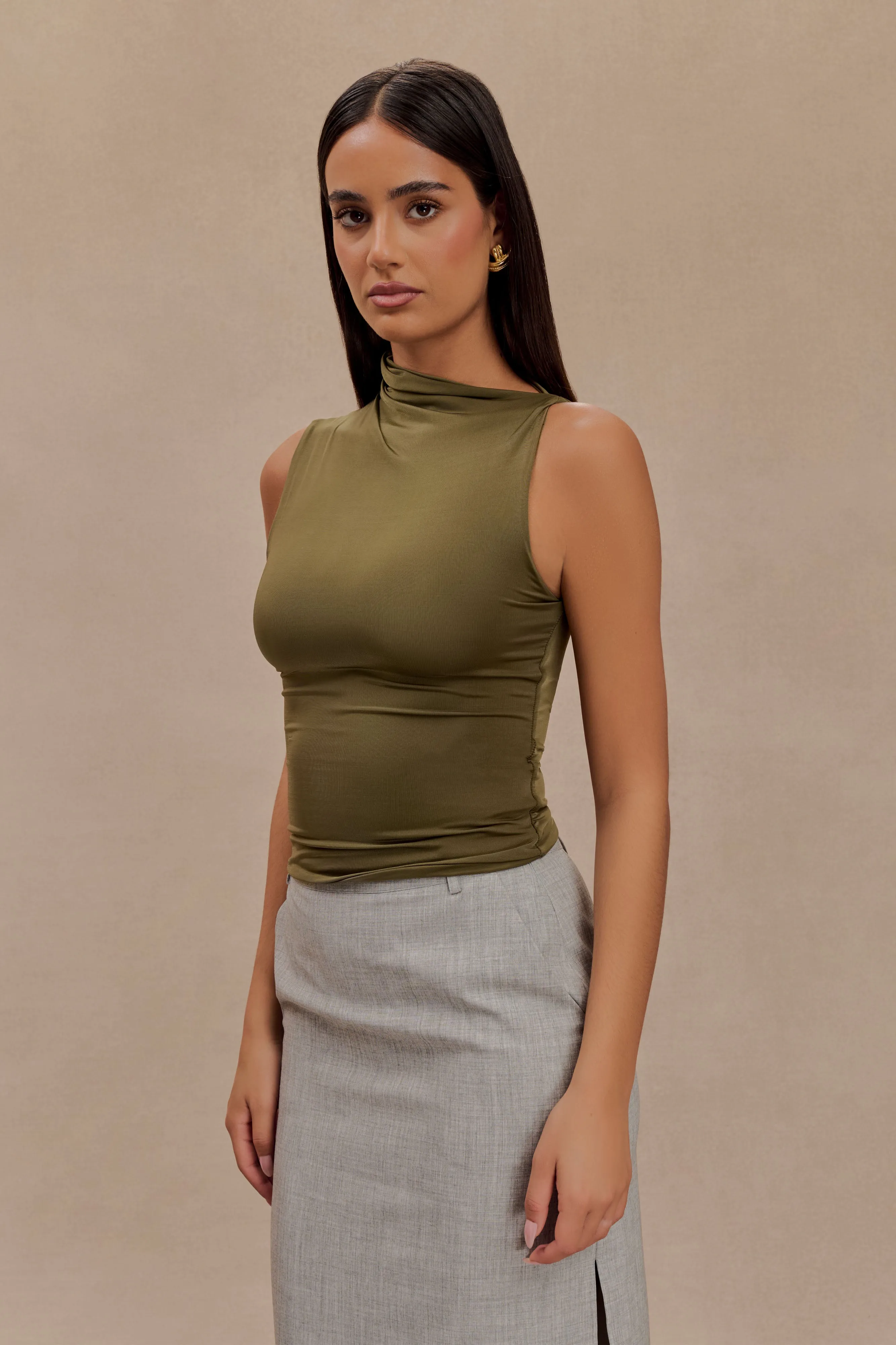 Hadleigh Sleeveless Slinky Top - Dark Olive