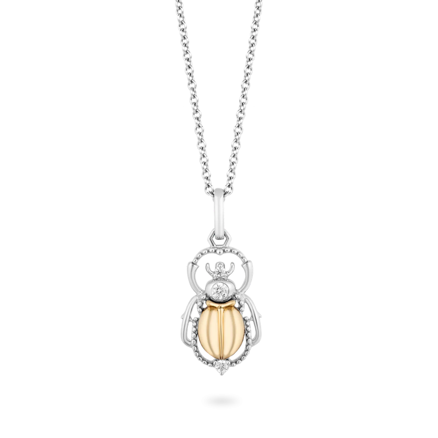 Hallmark Fine Jewelry Egyptian Scarab Pendant in Sterling Silver & 14K Yellow Gold with Diamonds