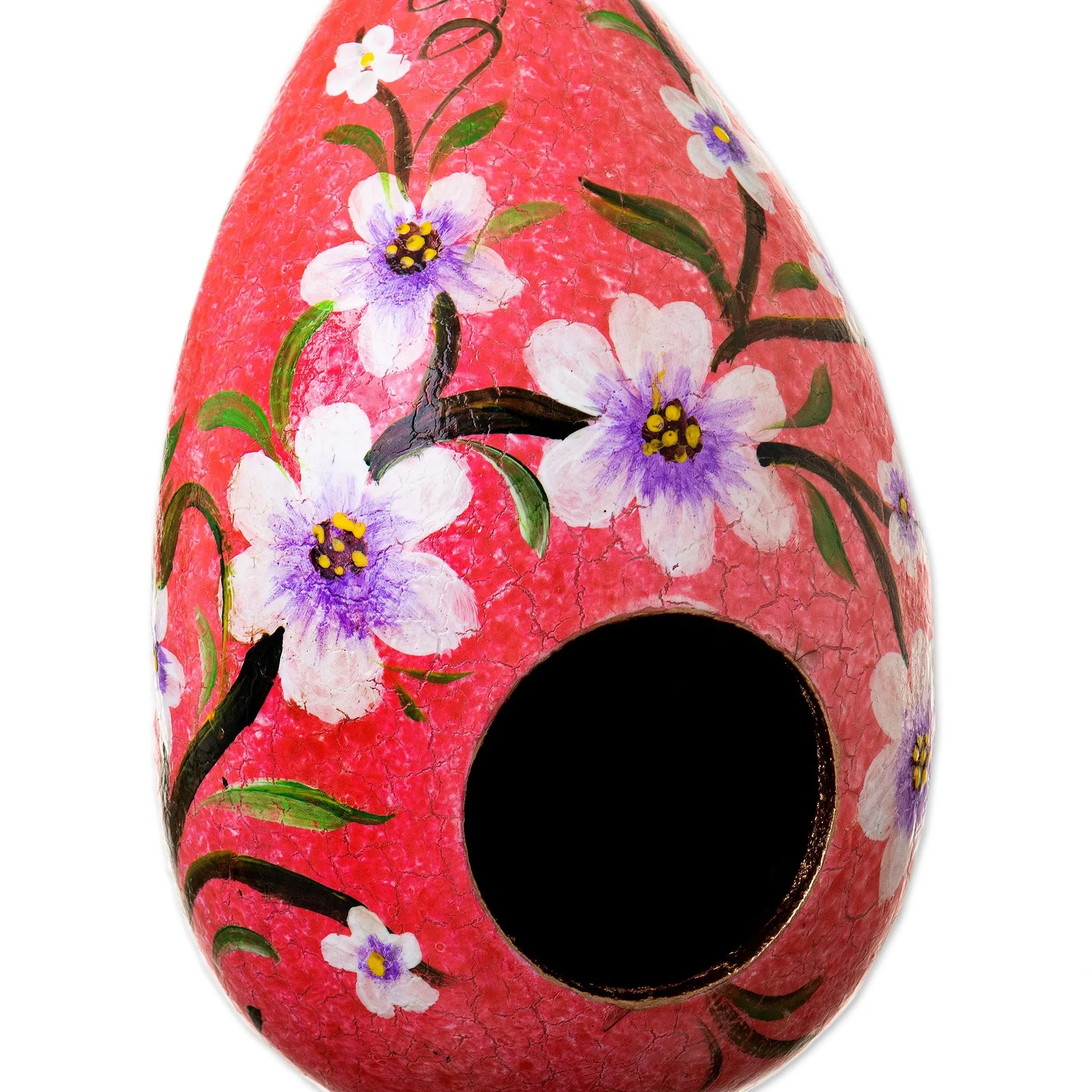 Hand Painted Crackled Red Dried Gourd Birdhouse from Peru - Spring Rose Condo | NOVICA