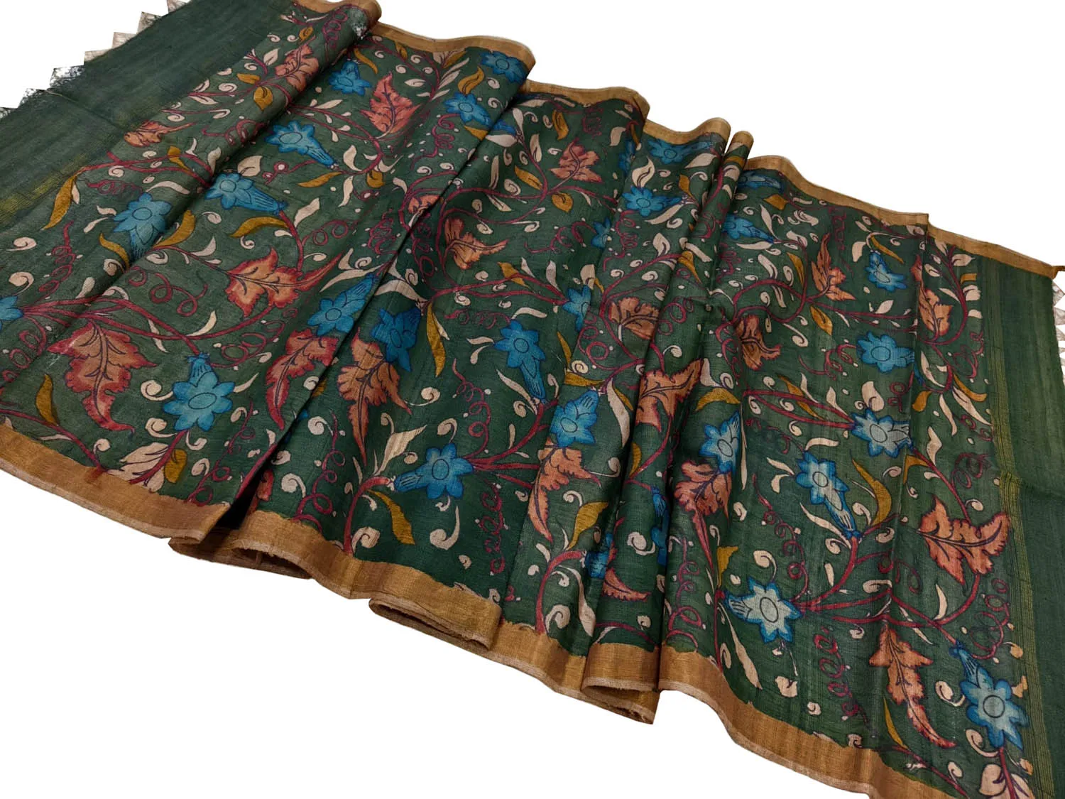 Hand Painted Tussar Silk Kalamkari Dupatta