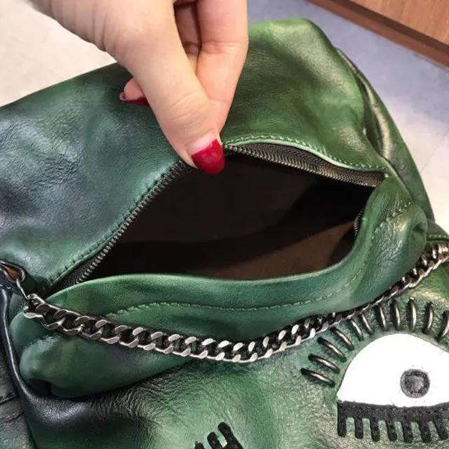 Handmade Womens Green Leather Backpack Purse Leather Rucksack for Women