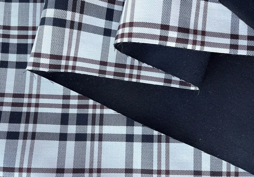 Handsome  Redwood, Black & Natural Plaid Water-Resistant Polyester Blend Coating (Made in Italy)