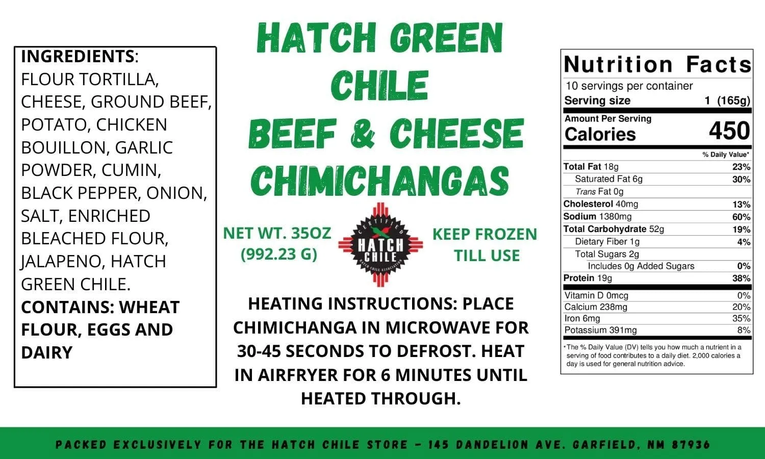 Hatch Green Chile Beef & Cheese Chimichangas