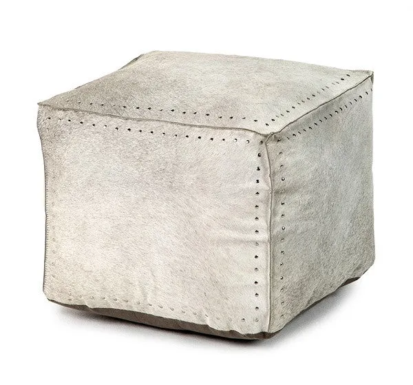 Hide 20" Pouf with Studs - Gray