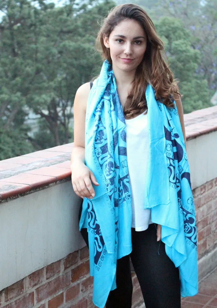 Hindu Om Printed Blue Cotton Shawl From Nepal