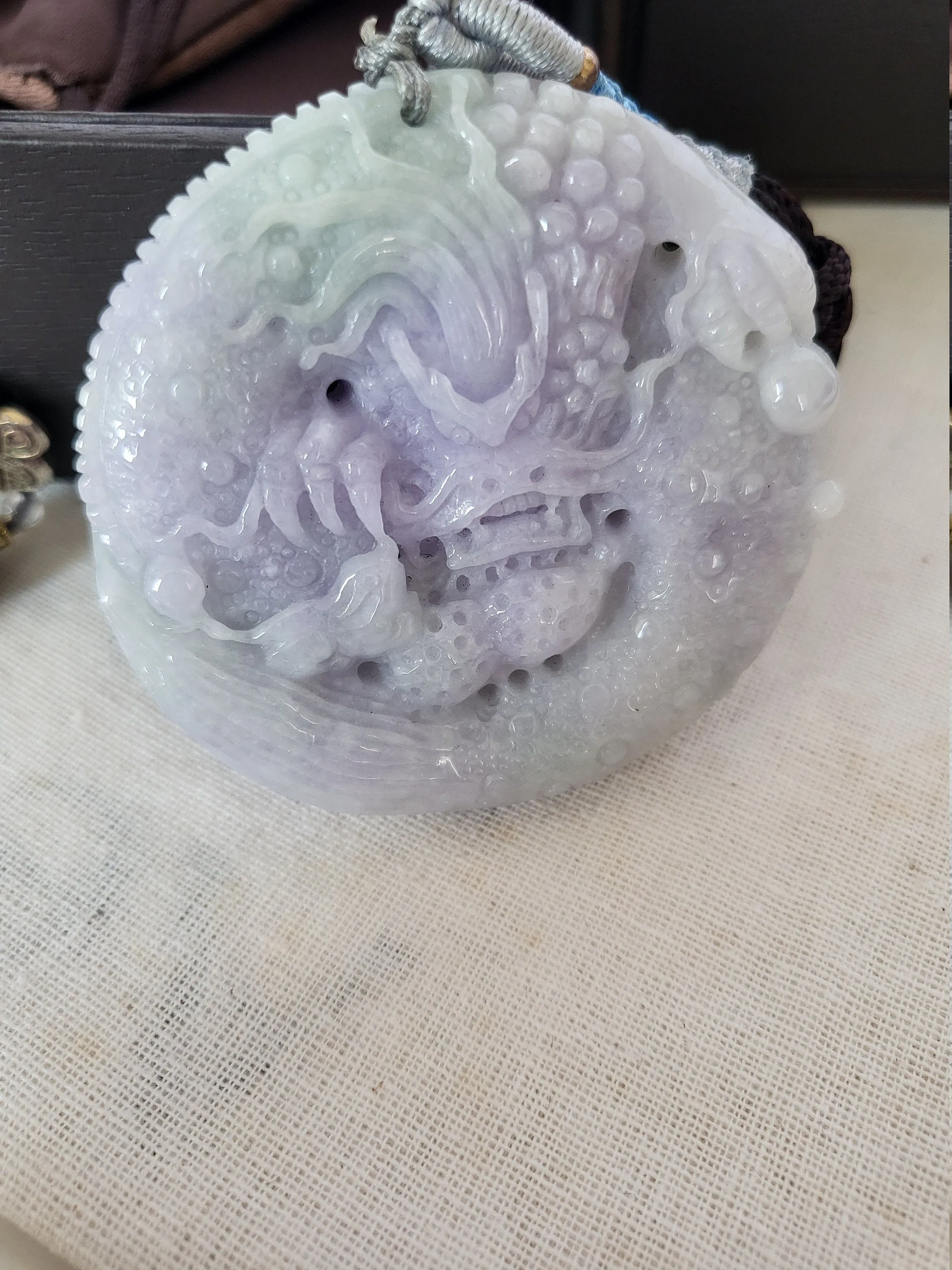 Jadeite Grade A Natural White Green Rainbow Lavender Jade Huge Dragon Lucky Pendant Ornament Charm Keychain