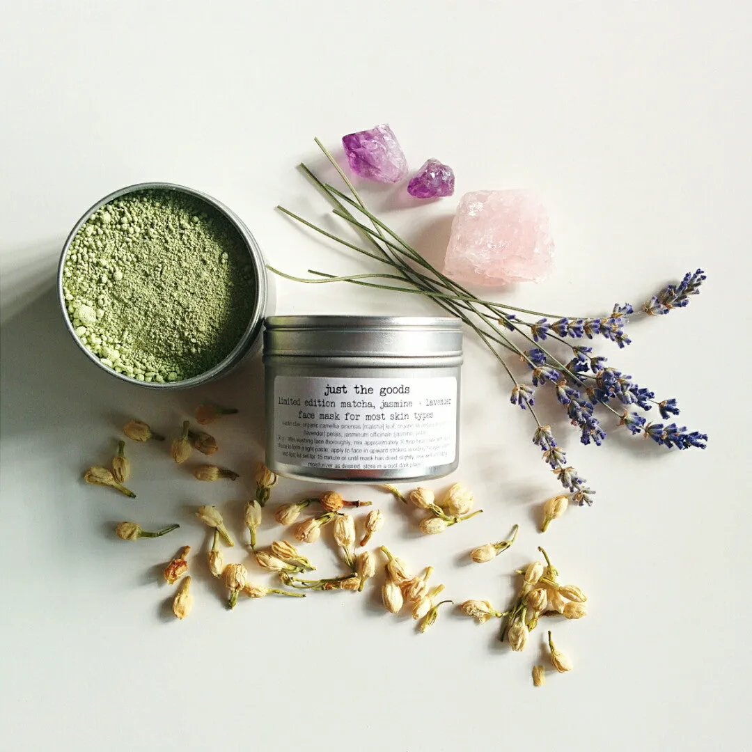 Just the Goods limited edition vegan matcha, lavender   jasmine facial mask for most skin types