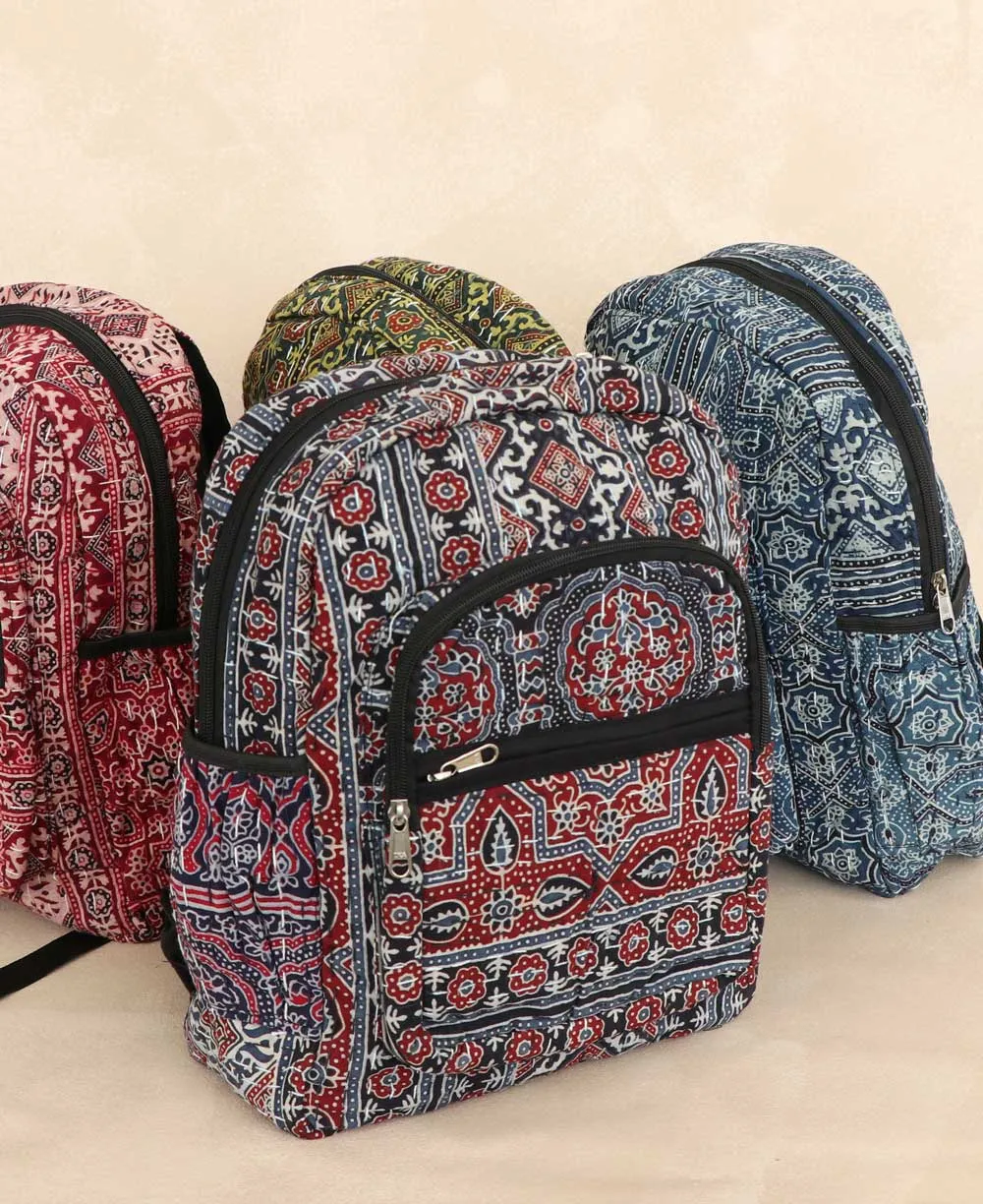 Kantha Stitch Block Print Inspired Compact Backpack