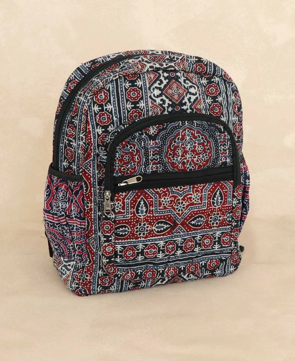 Kantha Stitch Block Print Inspired Compact Backpack