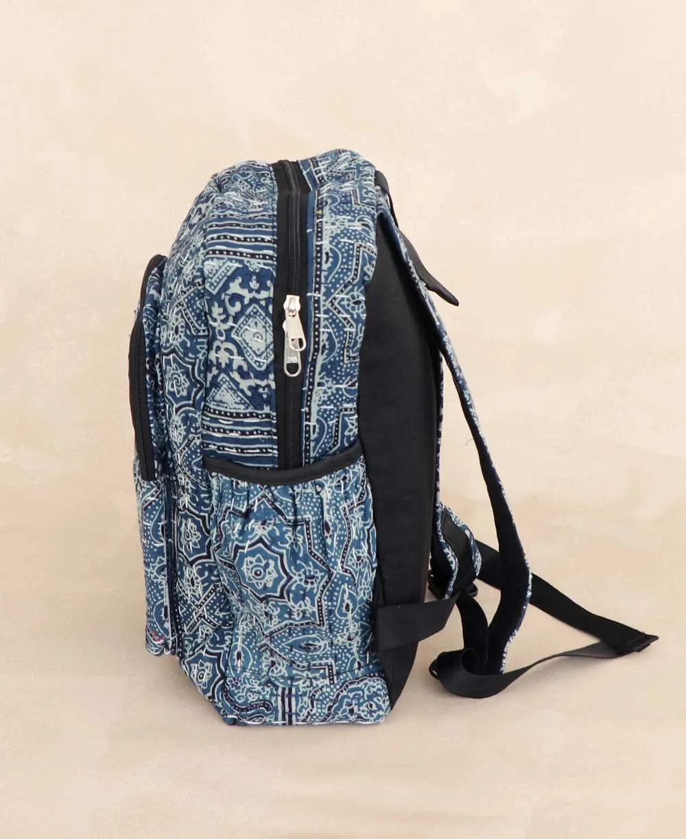 Kantha Stitch Block Print Inspired Compact Backpack