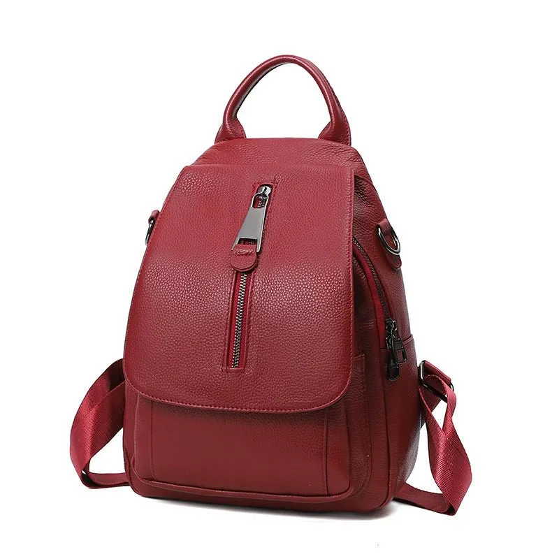 Ladies Multiple Compartments Leather Anti-Theft Backpack For Women