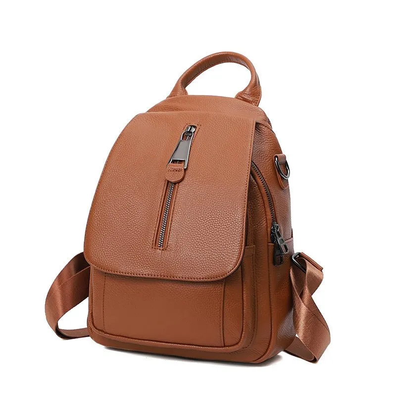 Ladies Multiple Compartments Leather Anti-Theft Backpack For Women