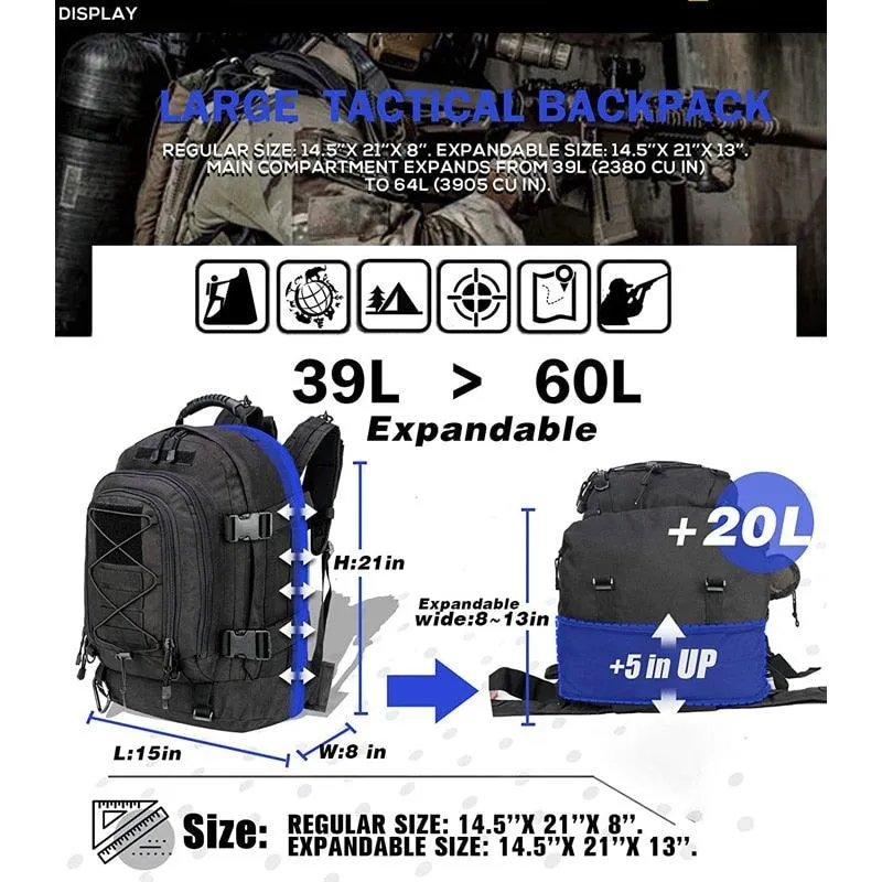 Large 60L Tactical Backpacks Outdoor Water Resistant