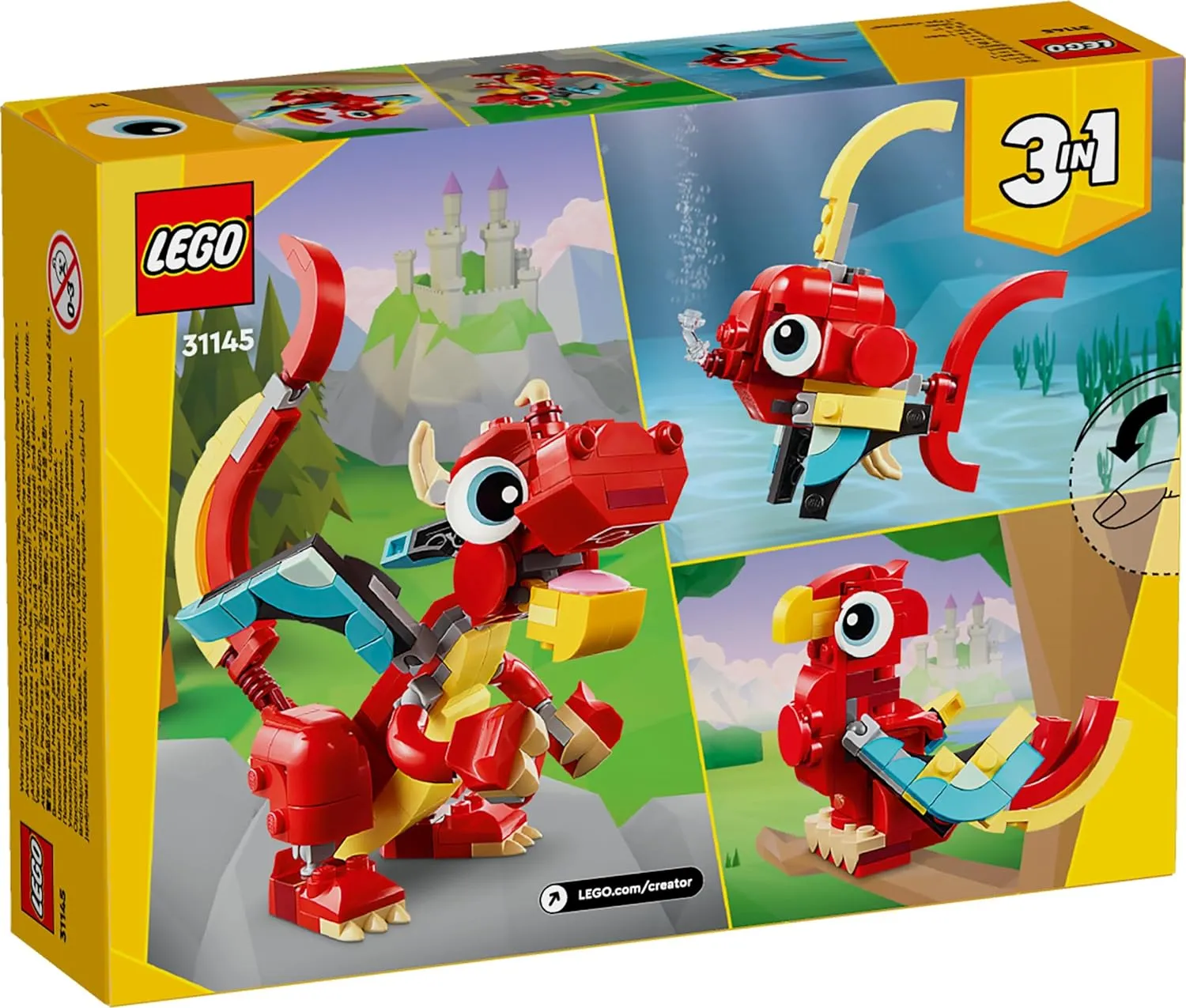 LEGO Creator 3In1 Red Dragon Toy Set Building Kit for Ages 6 