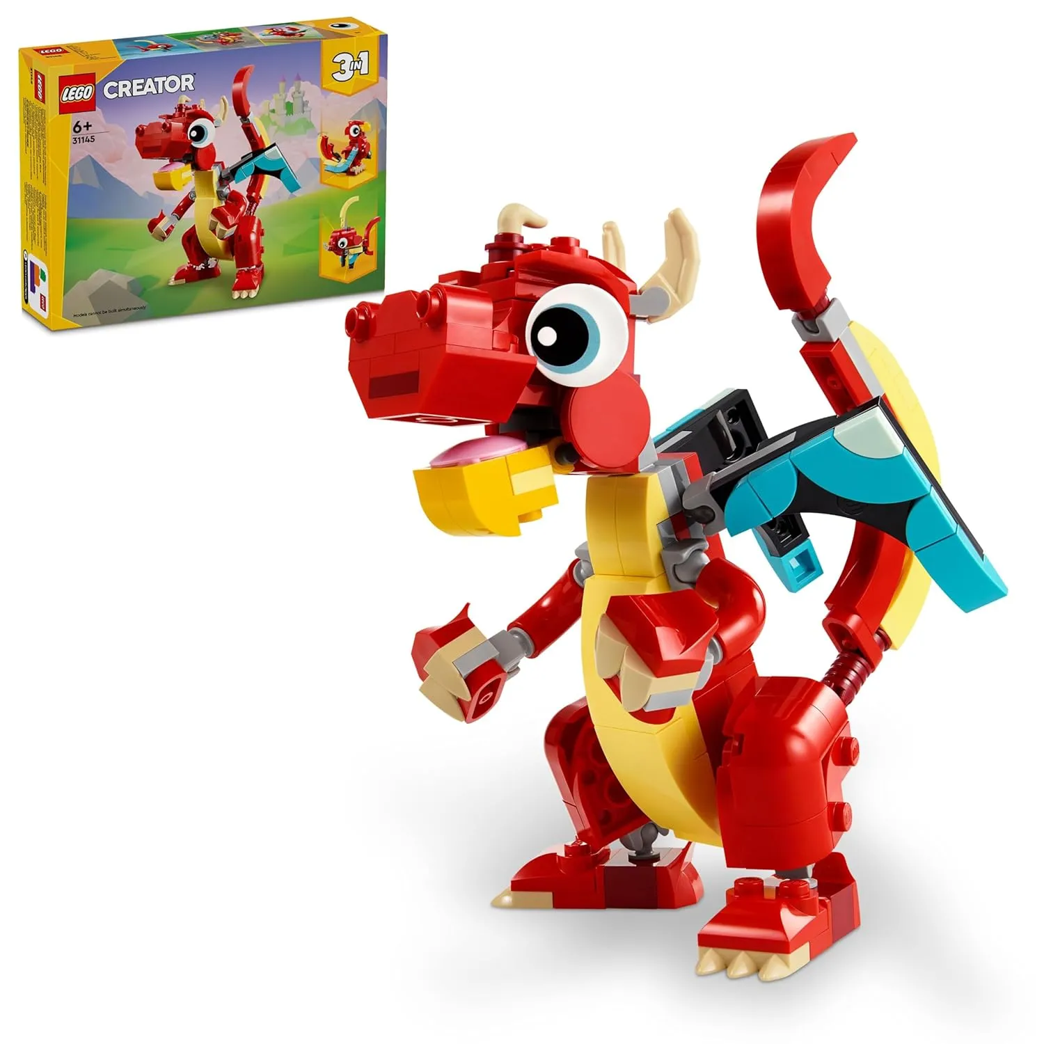 LEGO Creator 3In1 Red Dragon Toy Set Building Kit for Ages 6 