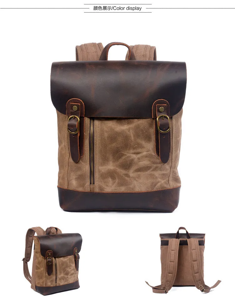 Leisure Vintage Waterproof Leather Canvas Backpack 659LA