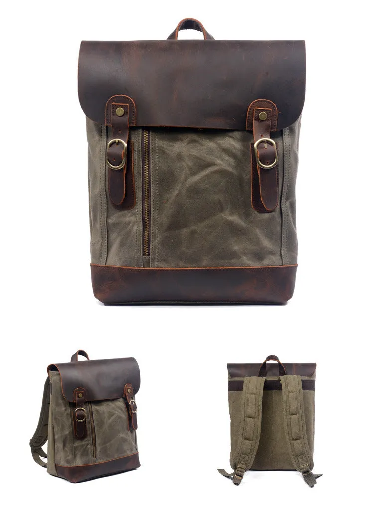 Leisure Vintage Waterproof Leather Canvas Backpack 659LA