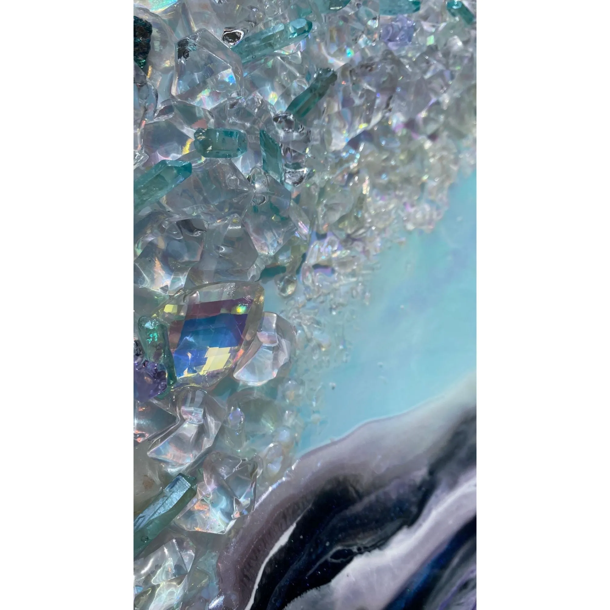 Light Blue Geode Landscape Crystal Artwork with quartz