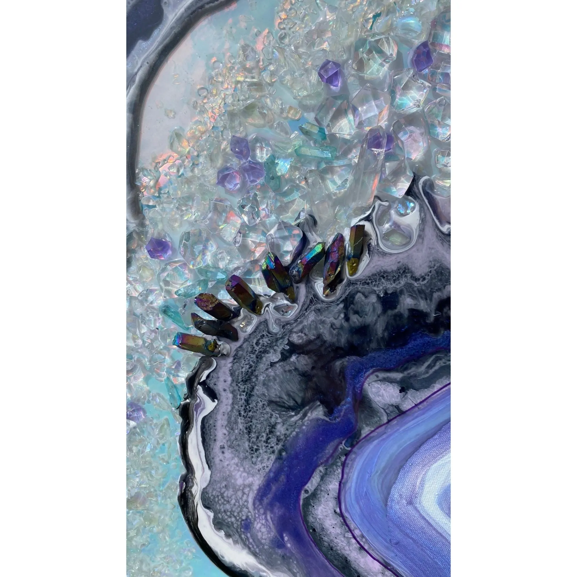 Light Blue Geode Landscape Crystal Artwork with quartz